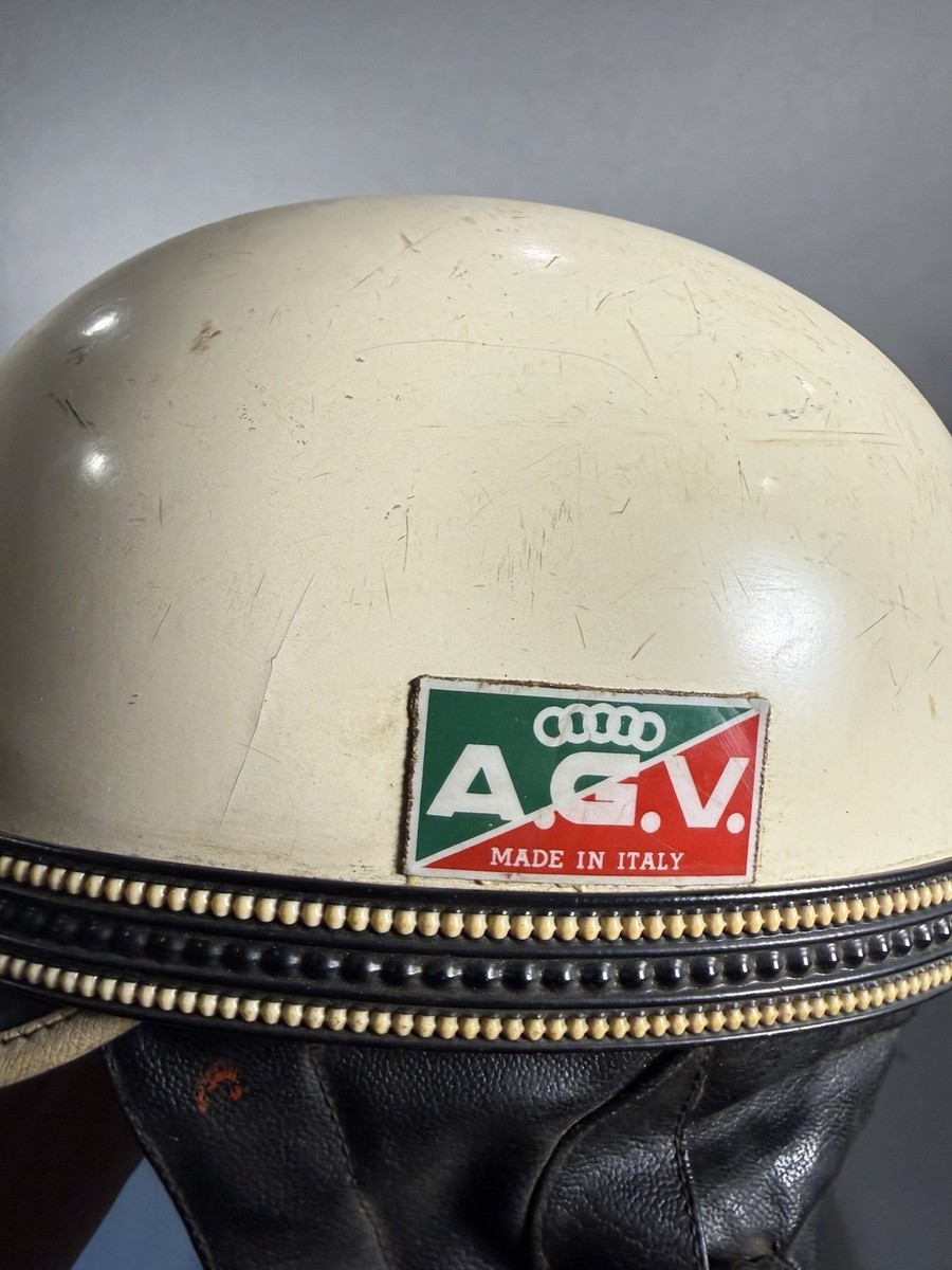 た*お様 AGV バブルシールド　稀少　ヴィンテージ　ITALY！ Vintage AGV Bike Scooter Helmet 50s or 60s White Leather Classic