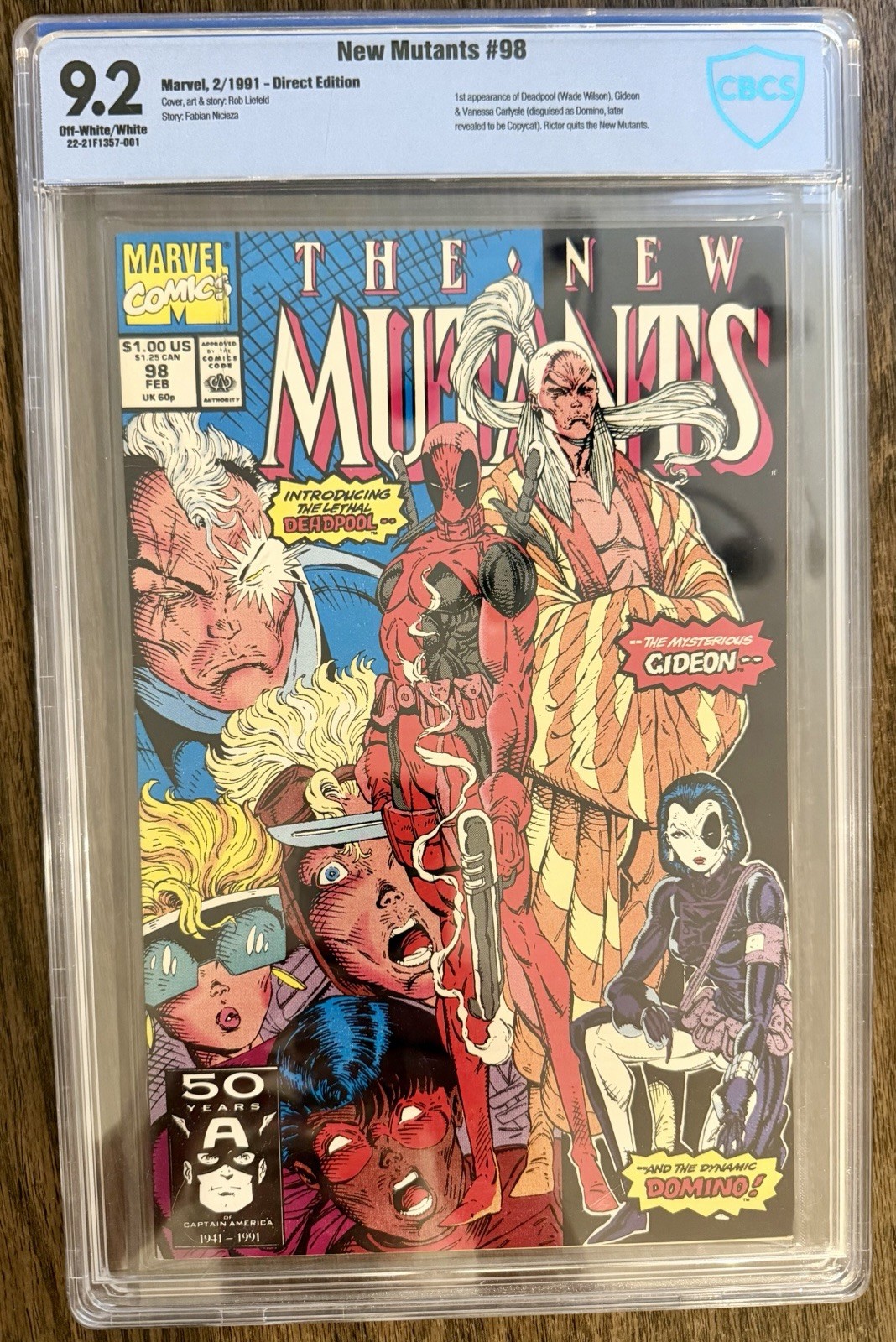 Marvel New Mutants #98 1991 Direct Edition Comic Book CBCS 9.2 White (Deadpool)