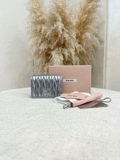 Miu Miu Matelasse Silver Leather Bifold Card Coin Wallet New Boxed