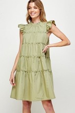Tiered Ruffle Mini Dress - Sage Green
