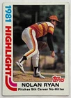 ungraded Nolan Ryan Topps 1982 baseball card