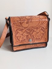 Vintage Hand Tooled Leather Purse Crossbody Shoulder Bag W/ Lily Flower  Fairy