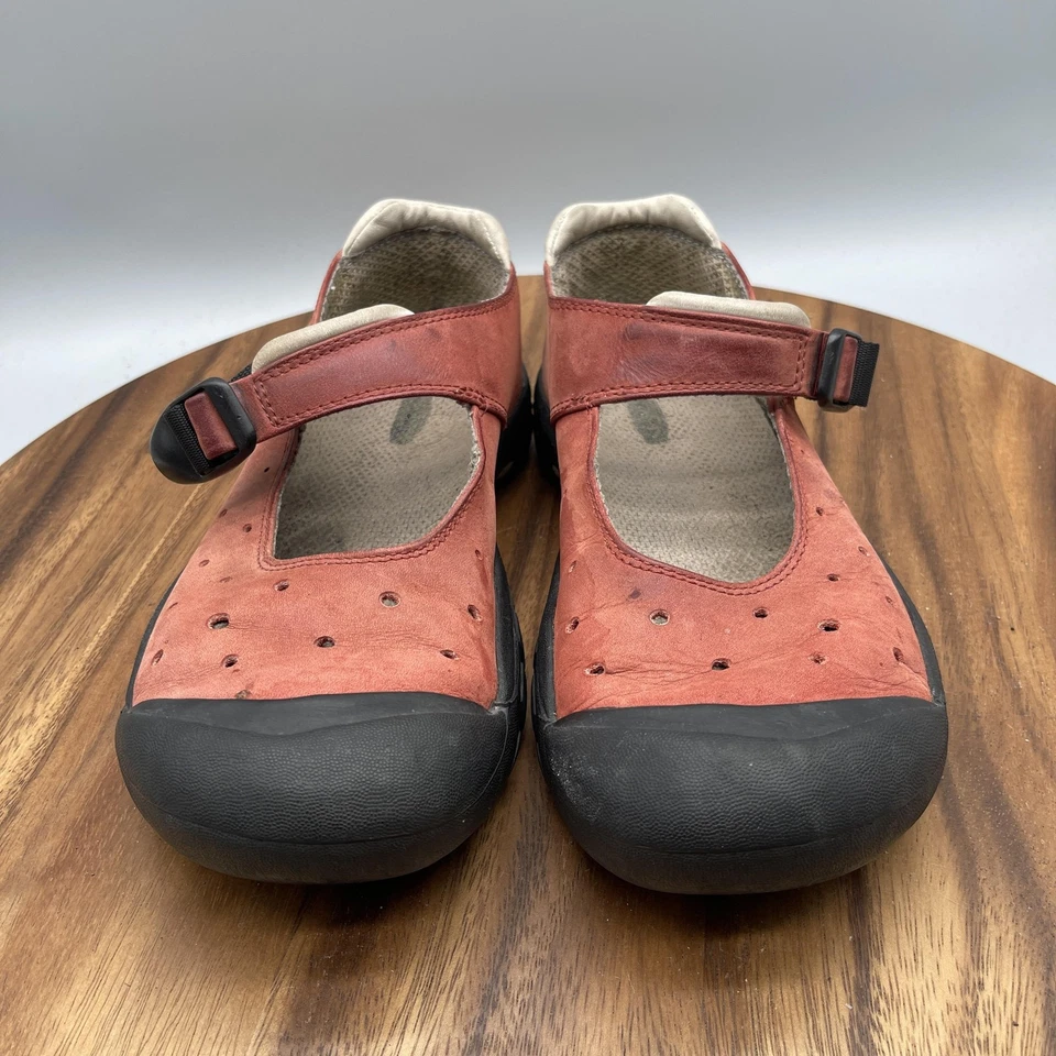 Keen Mary Jane Zapatos Mujer 6 Rojo Cuero Nobuck Goma Puntera Correa Comodidad Foto 2 de 4