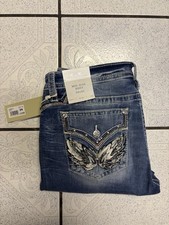 Miss Me Jeans Women  s 34X32 Mid-Rise Bootcut M3080B72V Angel Wing Pockets New