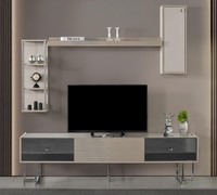 Wohnwand Rtv Lowboard Tv StäNder Schrank Holz Grau Regale Wohnzimmer