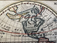 Bizarre NW America Alaska island World in spheres 1823 hand colored map