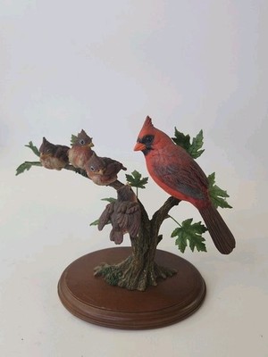 Morning Outing  by Bob Guge   Cardinal Papa & Three Fledglings   Hand-Painted S