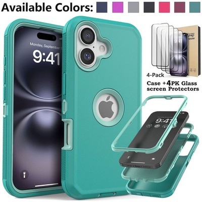 For Apple iPhone 16 Plus Case Heavy Duty Rugged Shockproof Cover /Tempered Glass
