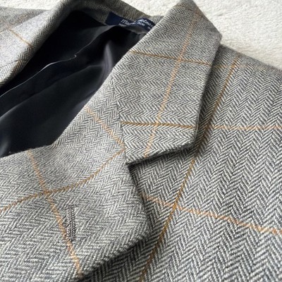 Paul Fredrick Mens 100% Camel Hair Blazer 39R Window Pane Plaid Sportcoat
