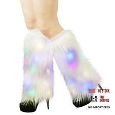 Women's Faux Fur Leg Warmers, Plush Soft Furry Fluffy White Colorful Light 