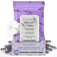 Lavender Face Wipes - 120 pcs - Gentle Makeup Remover Wipes for Women - Facia...