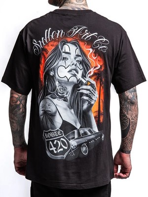 Sullen Men's Lets Roll Short Sleeve Standard T-shirt Tattoo Car Route 420 Tee