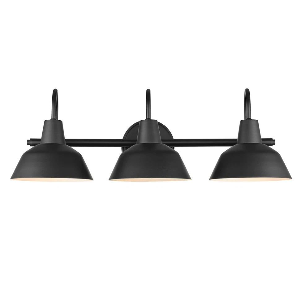 Luz de tocador eléctrica 65554 Barnyard de 3 luces, negro mate, cortinas interiores blancas Foto 4 de 4