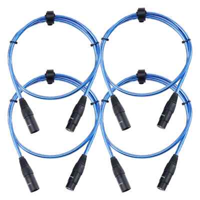 4x Set Profi DJ PA Mikrofon Kabel 1m Patch Cable XLR Male Female metallic blau