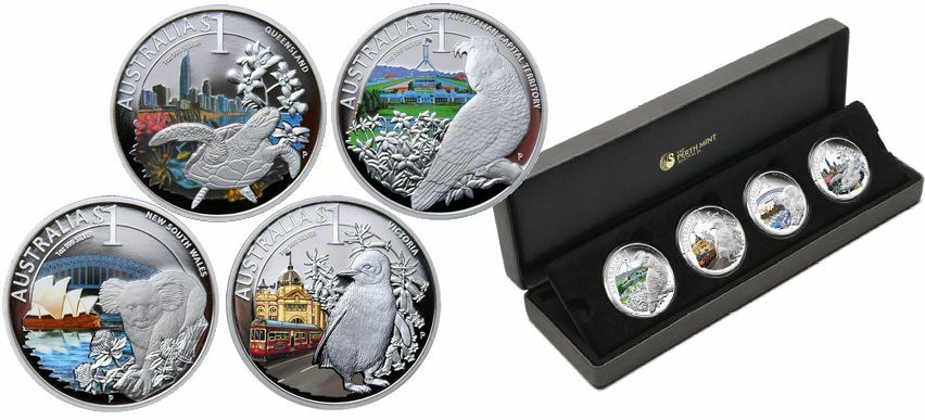 コレクション  AUSTRALIAN MINT Celebrate Australia 2010 4-Coin $1 Oz Silver Cities Set