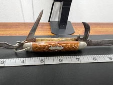 Vintage Camillus New York USA 4 Blade Pocket Knife Brown Jigged Handle