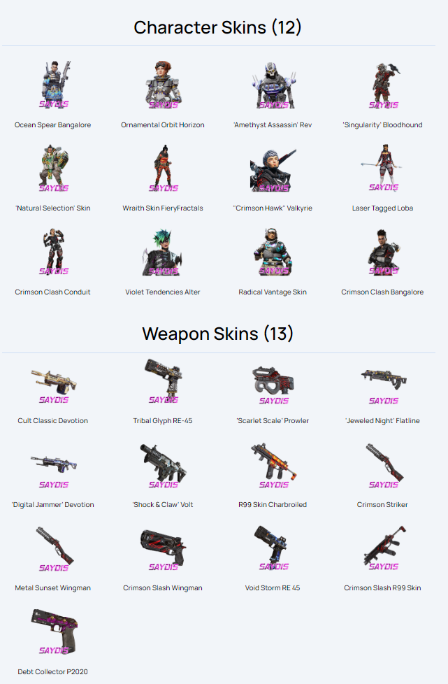 Apex Legends TWITCH DROPS(101) ☑️ SKIN FOR HEROES(12) WEAPONS