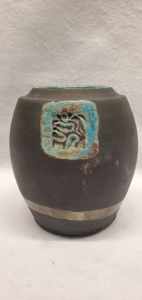 Raku Glaze Vase Turquoise Glase Marked On Bottom | eBay