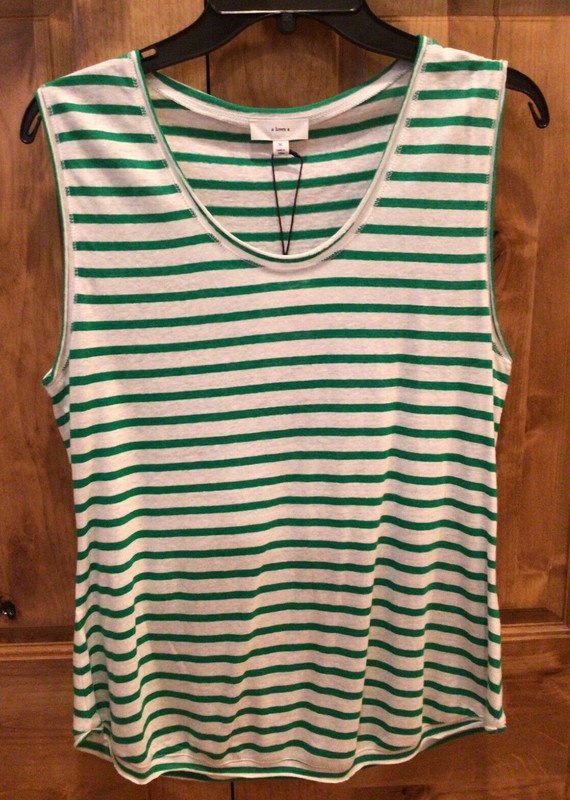 New a loves a Tank Top, Women’s Size Medium, Color: Green/White, Linen Blend