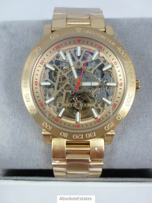 NEW Michael Kors Greer Gold Mens Automatic Skeleton Watch MK9035  