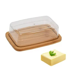 Butter Dish With Clear Lid Wooden Butter Holder Box Storage Serving Tray Kitchen