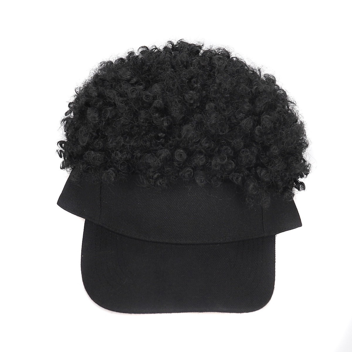 Black Baseball Cap with Synthetic Afro Puff Adjustable Fit Casual Use stylish Black Baseball Cap with Short Afro Kinky Hair Attached Hat  main image 2
