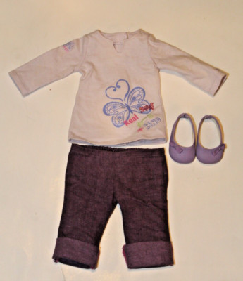 American Girl Doll Purple Real Me Butterfly Shirt Capri Pants & Shoes  (A-18)