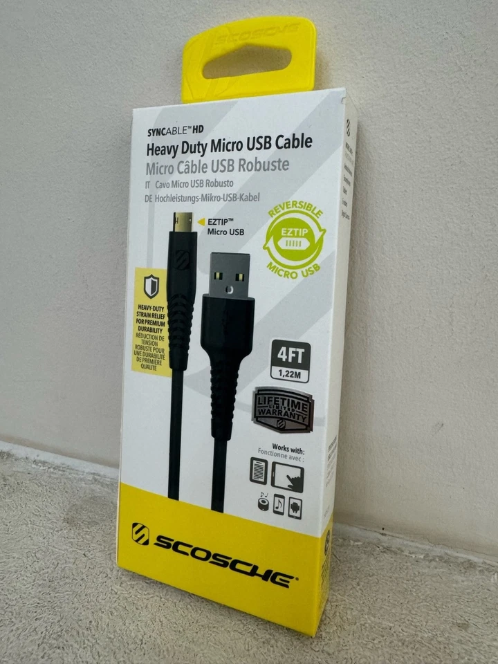 Cable de carga y sincronización MICRO USB de alta resistencia Scosche HDEZ4I, 4 pies 1,2 M universal Foto 2 de 4