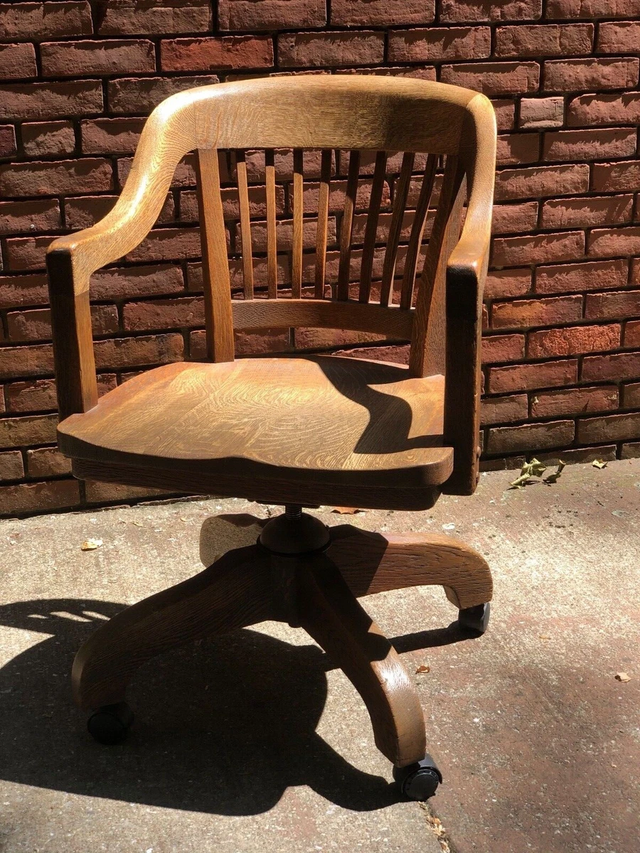 Antique Adjustable Swivel Oak Desk Chair with Floating Back Rest c.1926