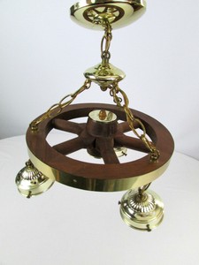 Vtg Western 12 Diameter Wooden Wagon Wheel Hanging 3 Light