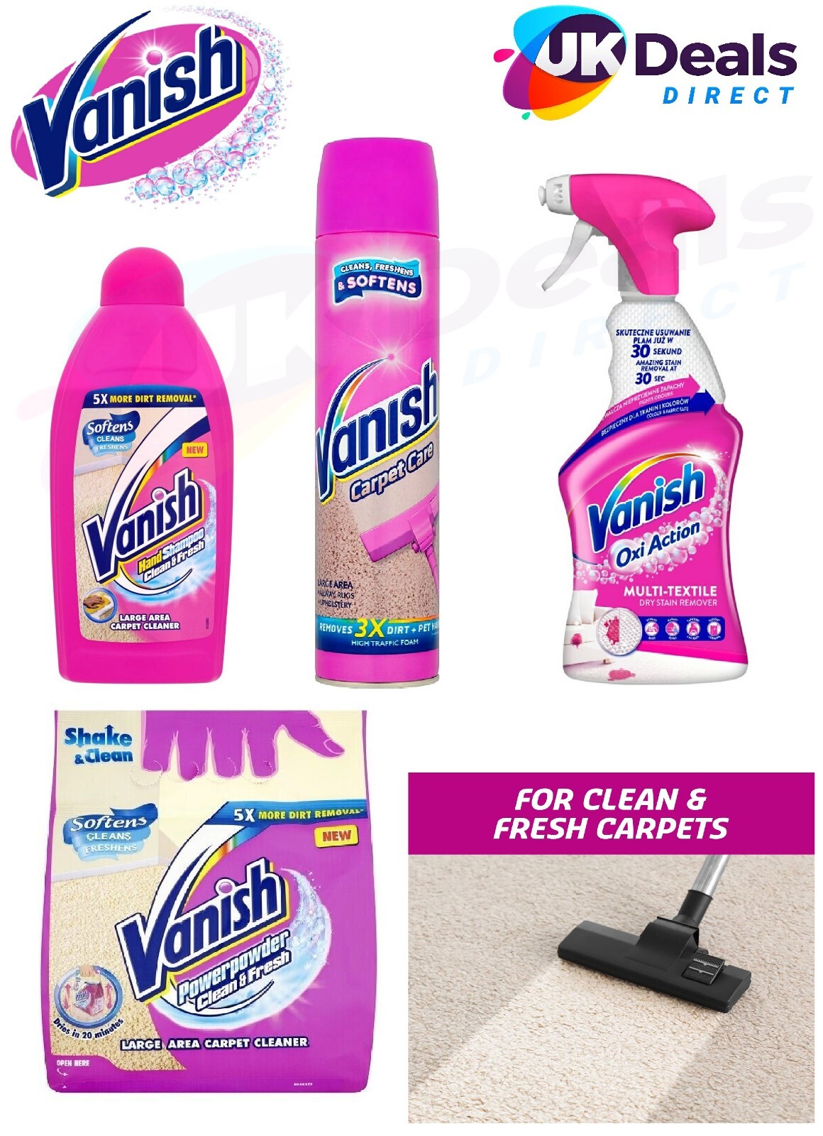 Vanish Carpet Cleaner Care Upholstery Dirt & Stain Removers Foam