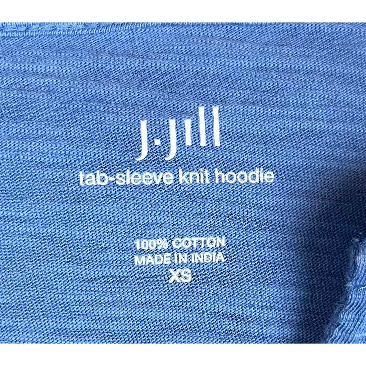 J Jill Women's Blue Tab Sleeve Knit Hoodie Pullover L/S Top sz XS