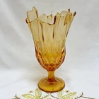 Vintage Fenton Amber Swung Glass Pedestal Vase