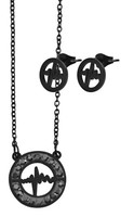Akzent Schmuck Set Herzschlag Schwarz Strass Ohrstecker Halskette AnhäNger