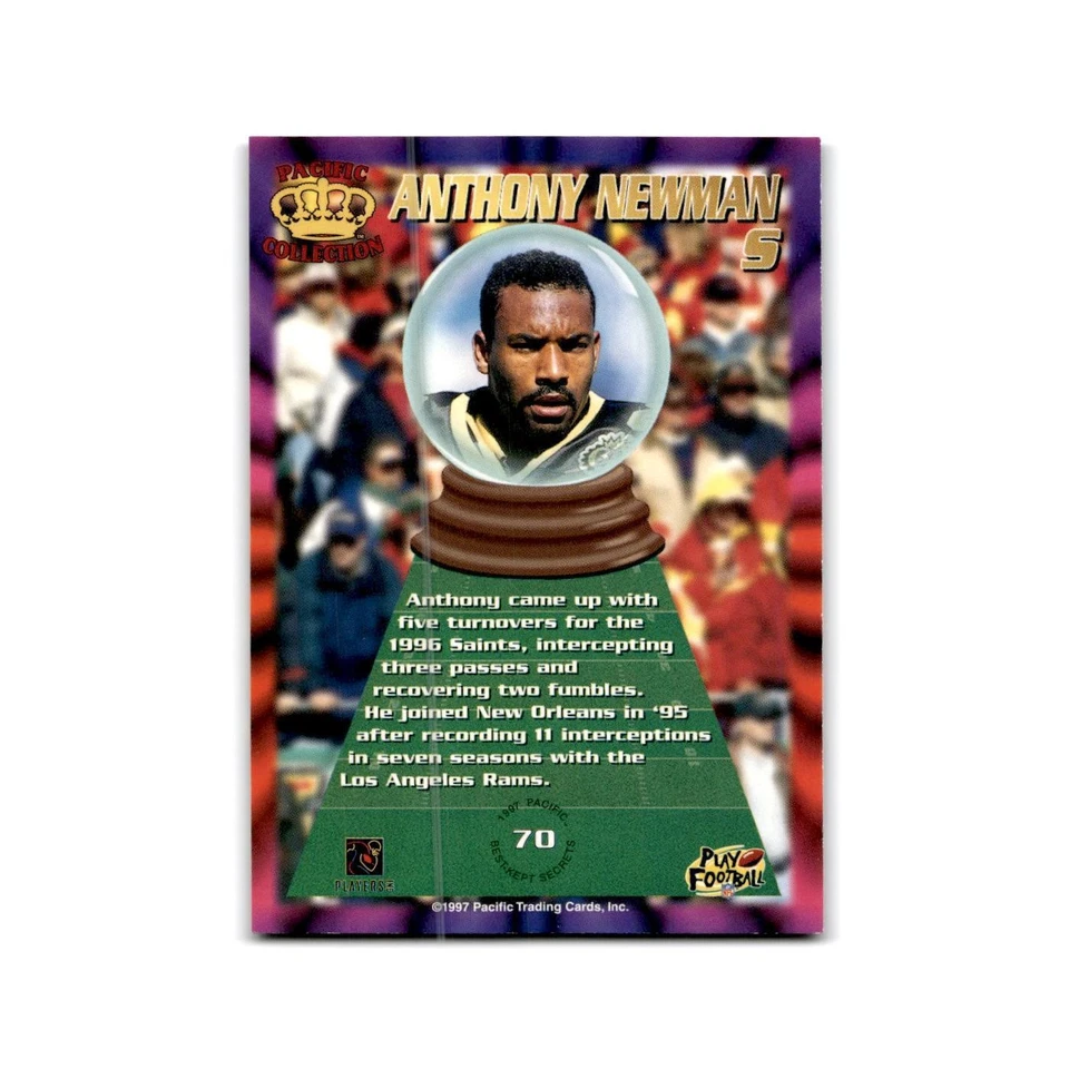 Anthony Newman 1997 Pacific #70 New Orleans Saints Football Card NM - Image 2 of 3