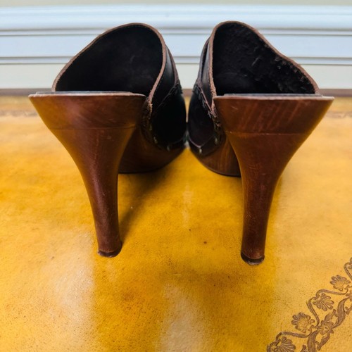 KORS Michael Kors Brown Italian Leather Tassel Heeled Mules Slip Ons Clogs 9.5 - Picture 7 of 11