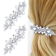 2Pcs Pearl Hair Barrettes Clips Rhinestone Pins Hair Accessories for Women Bride