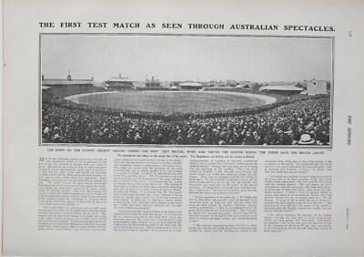 1902 PRINT FIRST TEST MATCH AUSTRALIAN SPECTACLES SYDNEY CRICKET GROUND 