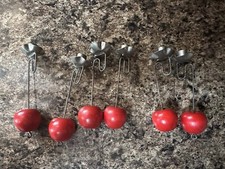 6 CHERRY WOODEN BEADS CHRISTMAS TREE CANDLE ORNAMENTS DANGLE RARE