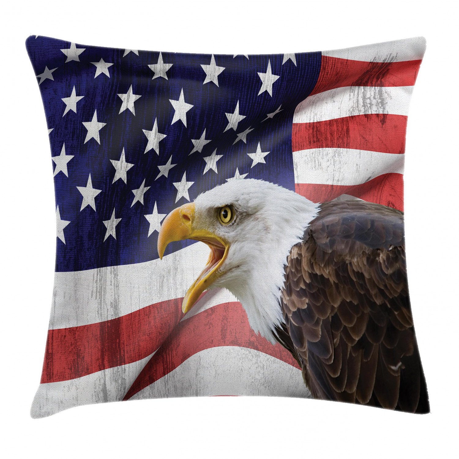 American Flag Bald Eagle Square Pillow Case 24 Inch Cushion Cover