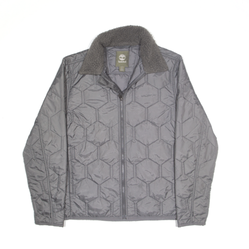 TIMBERLAND Borg Collar Quilted Jacket Grey Nylon Mens S - 第 1/6 張圖片