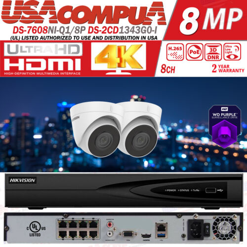 Hikvision 4K ip Security Camera System 8CH POE NVR 4MP WDR W/ Turret Audio - Picture 11 of 17