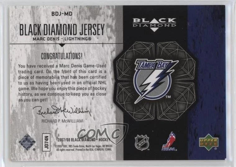 2007-08 Upper Deck Black Diamond Jerseys Marc Denis #BDJ-MD - Image 2 of 2