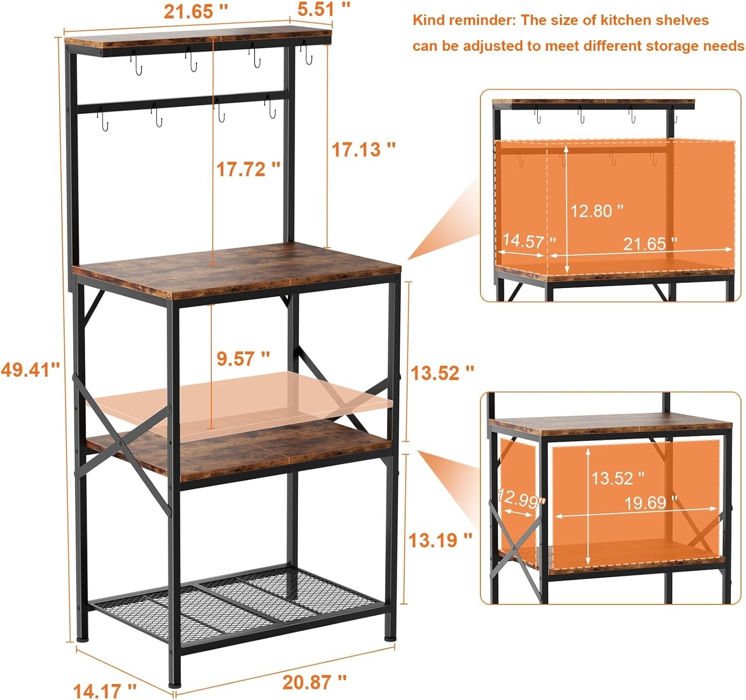 Estante de cocina con estantes de almacenamiento, carrito pequeño para café con