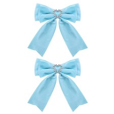 Blue Velvet Hair Bow Clips Girls Bowknot Hair Ribbon Clips Heart Rhinestones Hai