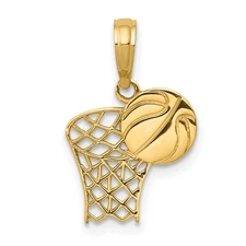 10K Yellow Gold Fancy Basketball Hoop And Ball Charm Pendant L 18mm, W 12mm