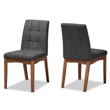 2pc Tara Fabric Upholstered and Wood Dining Chair Set Dark Gray/Walnut Brown