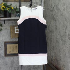 tommy Hilfiger Womens Sleeveless Colorblock Sheath Dress White / Pink / Blue 12