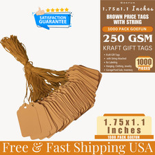 1000 Pack Brown Price Tags with String 1.75x1.1 Kraft Paper Jewelry Gift Tags