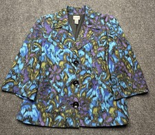 Chicos Blazer Jacket Womens 2 Blue Purple Floral Button Front Lined Stretch